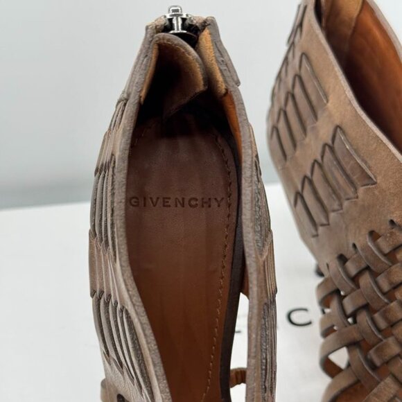 Givenchy Brown Woven Strappy Open Toe Heels Sandals Shoes Authentic - Picture 5 of 6